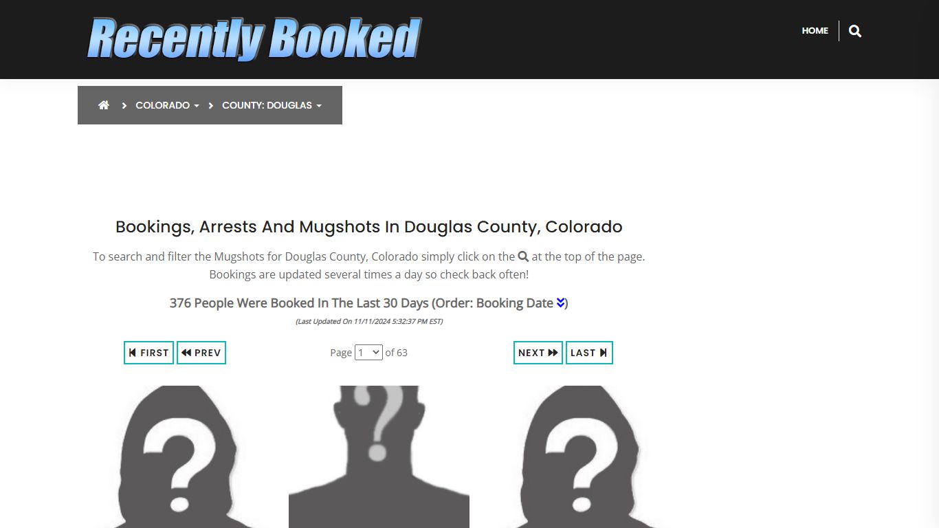 Bookings, Arrests and Mugshots in Douglas County, Colorado